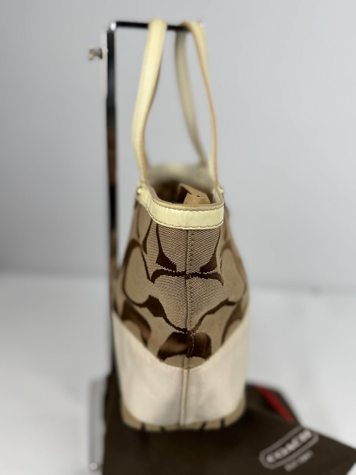 Coach 10123 Signature Brown Small Handbag White Leather Trim