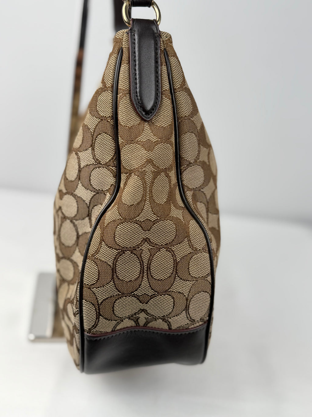 Coach F29959 Signature Brown Monogram Shoulder Bag Brown Leather Trim