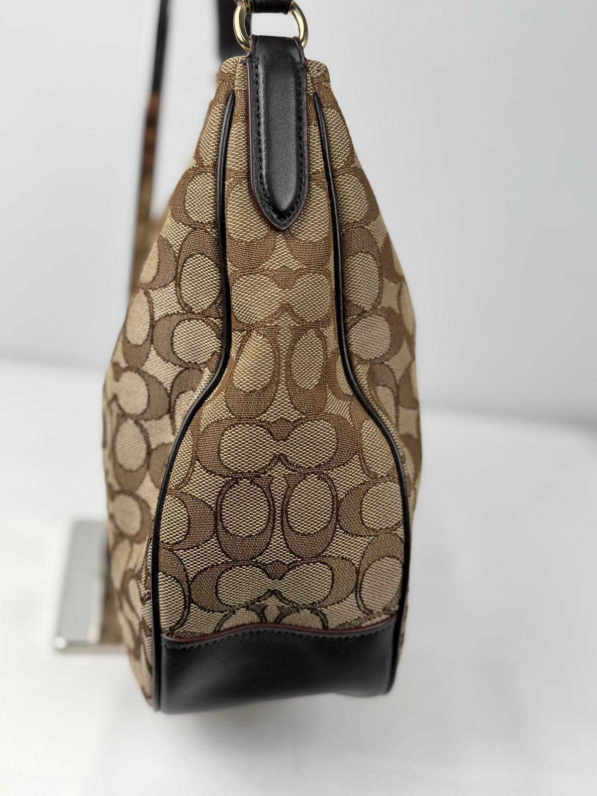 Coach F29959 Signature Brown Monogram Shoulder Bag Brown Leather Trim