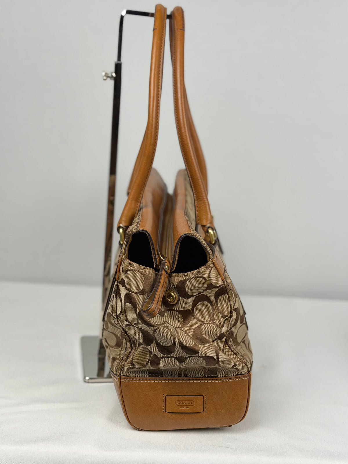Coach 11063 Hampton Turnlock Signature Brown Monogram Shoulder Bag