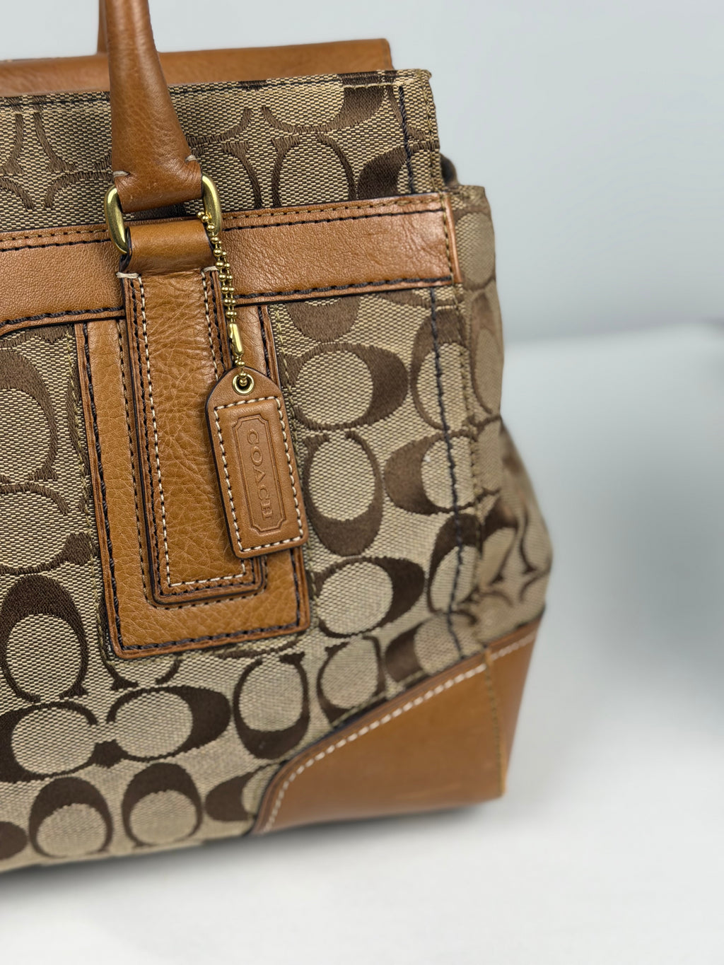 Coach 11063 Hampton Turnlock Signature Brown Monogram Shoulder Bag