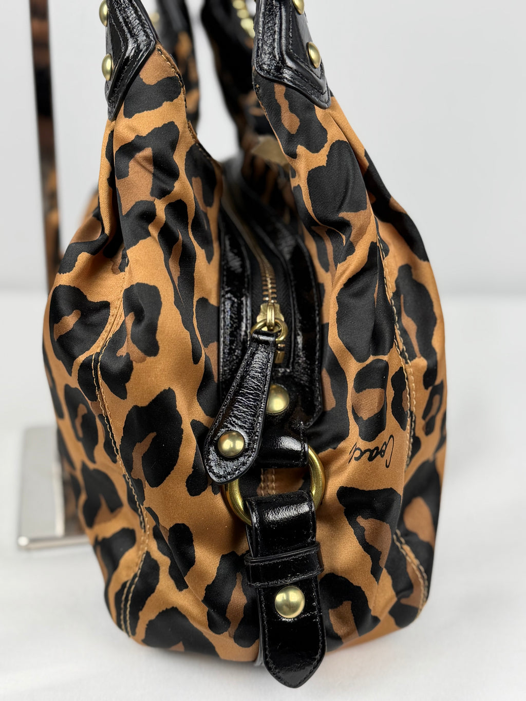 Coach 15555 Madison Maggie RARE Brown Leopard Print Shoulder Bag Leather Trim