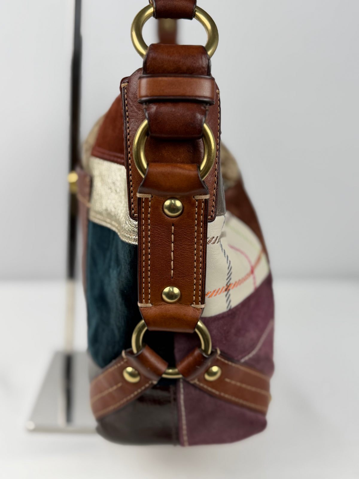 Coach 11466 Rare Holiday Patchwork Suede/Leather/Canvas Shoulder Bag&nbsp;