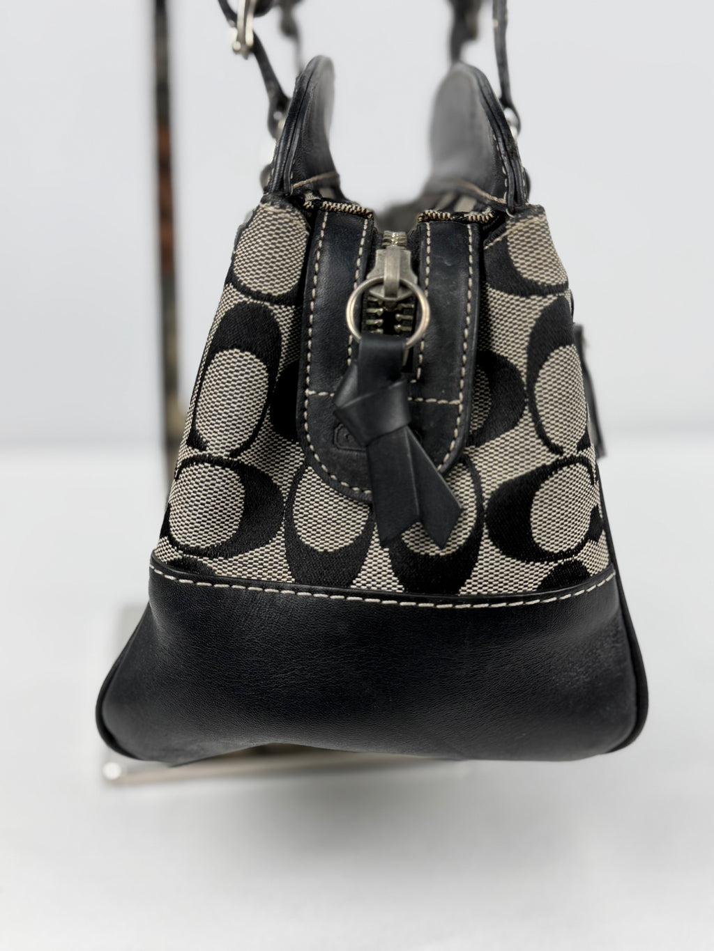 Coach 6828 Boston Signature Grey/Black Monogram Shoulder Bag Leather Trim