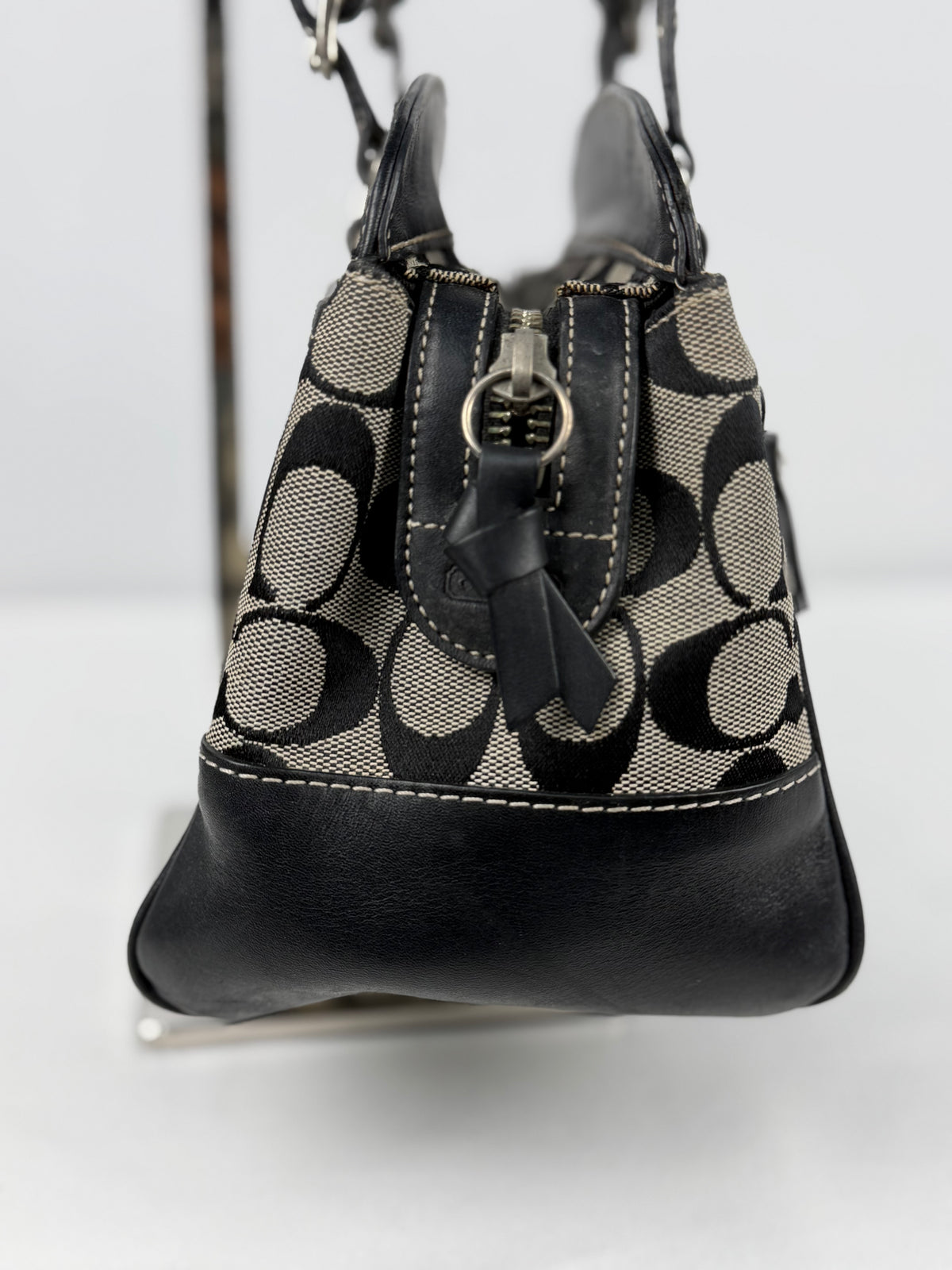Coach 6828 Boston Signature Grey/Black Monogram Shoulder Bag Leather Trim