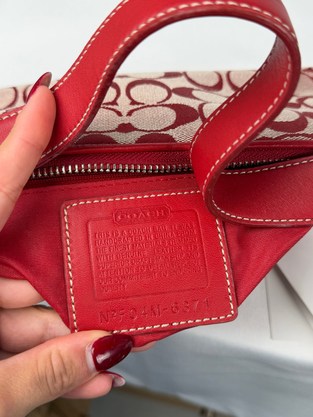 Rare Coach 6371 Signature Red Baguette Shoulder Bag Leather Trim