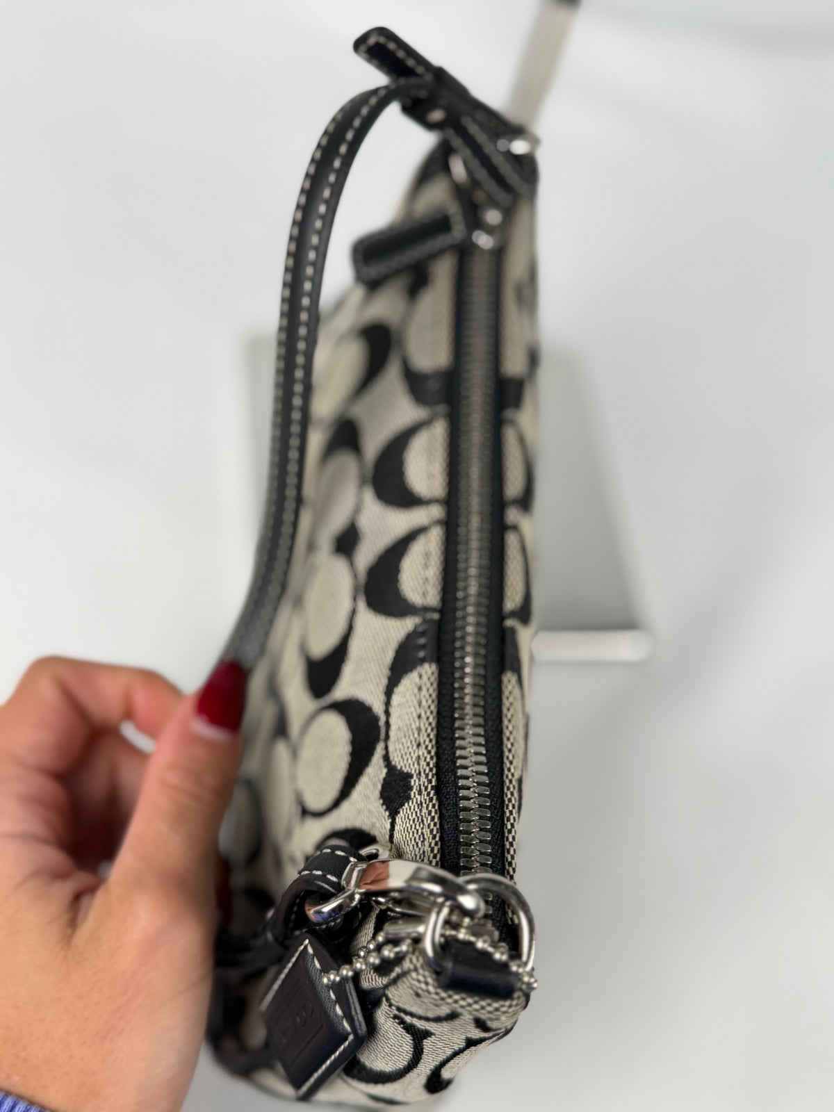 Coach 6094 Demi Signature Grey/Black Shoulder Bag Leather Trim