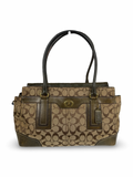 Coach 11063 Hampton Turnlock Signature Brown Shoulder Bag Leather Trim