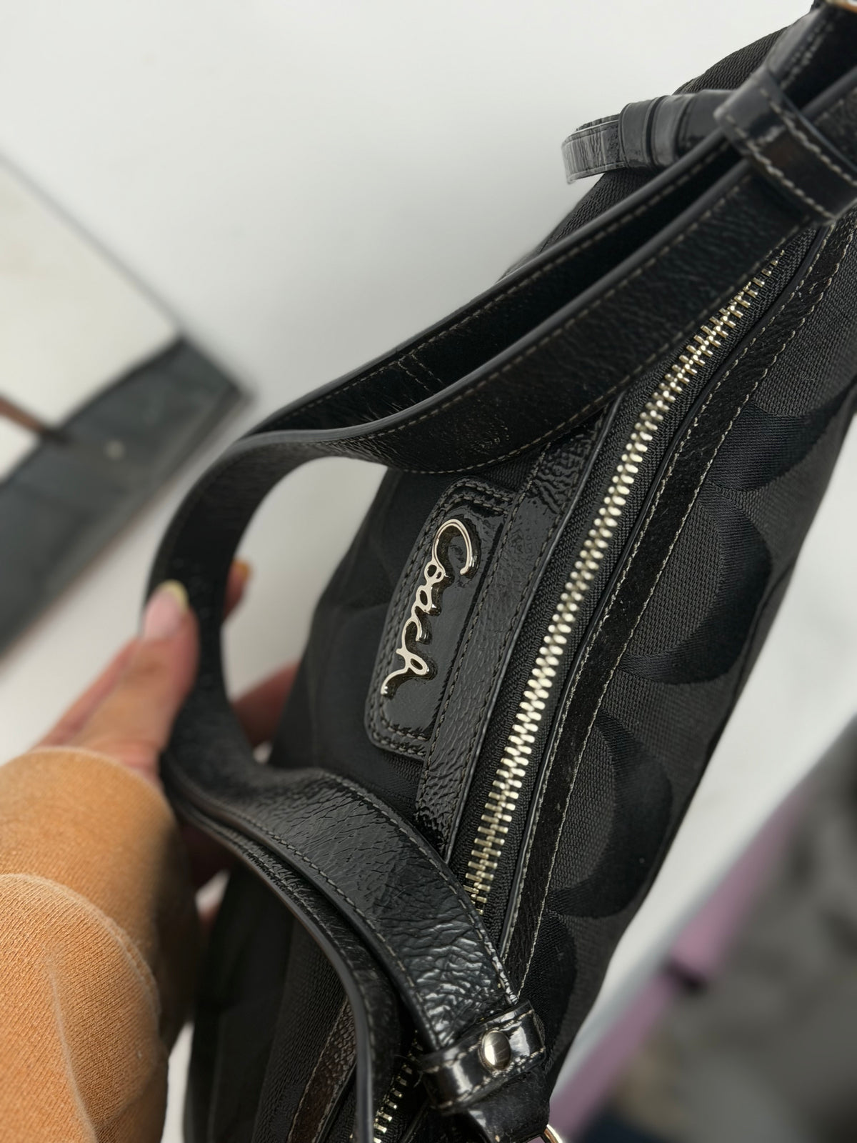 Coach F19731 Signature Black Monogram Shoulder bag Patent Leather Trim