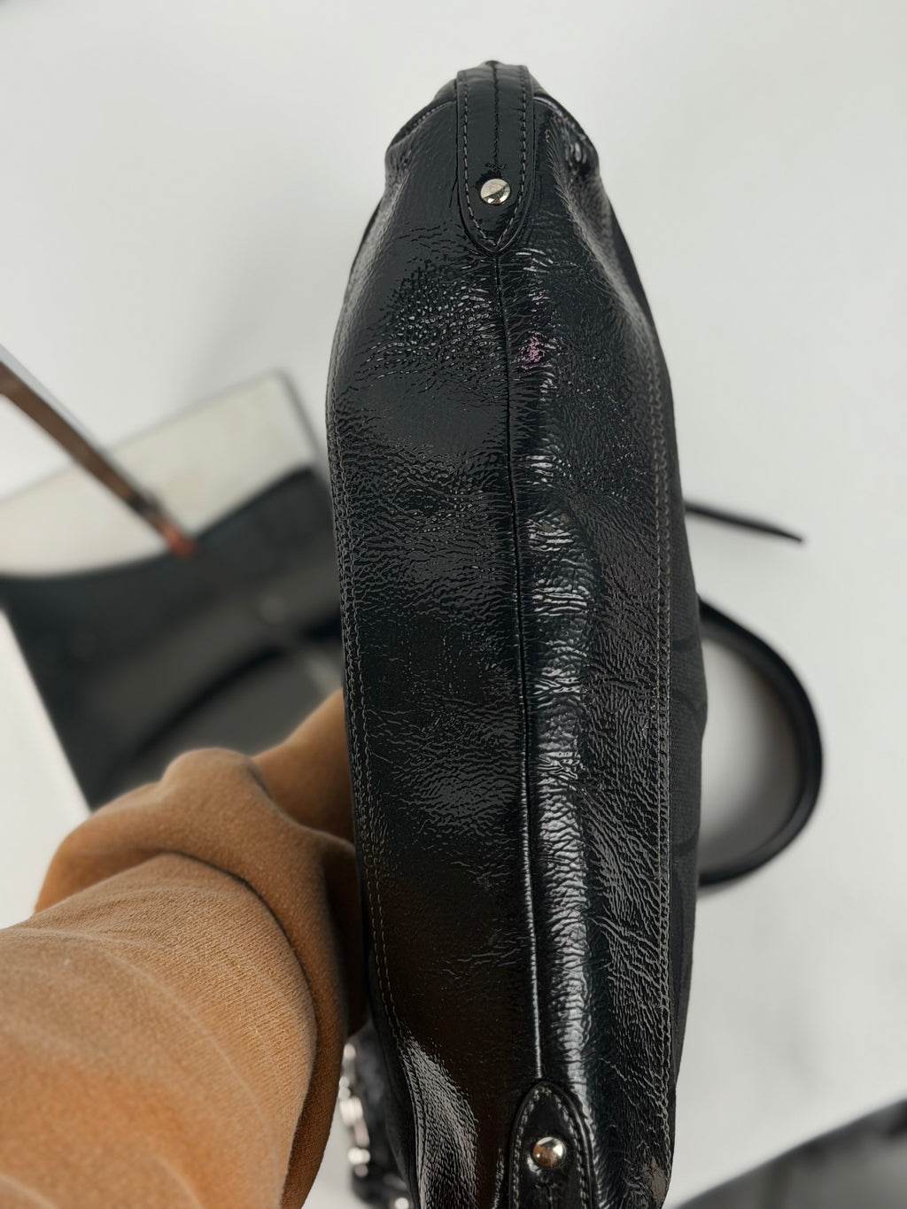 Coach F19731 Signature Black Monogram Shoulder bag Patent Leather Trim
