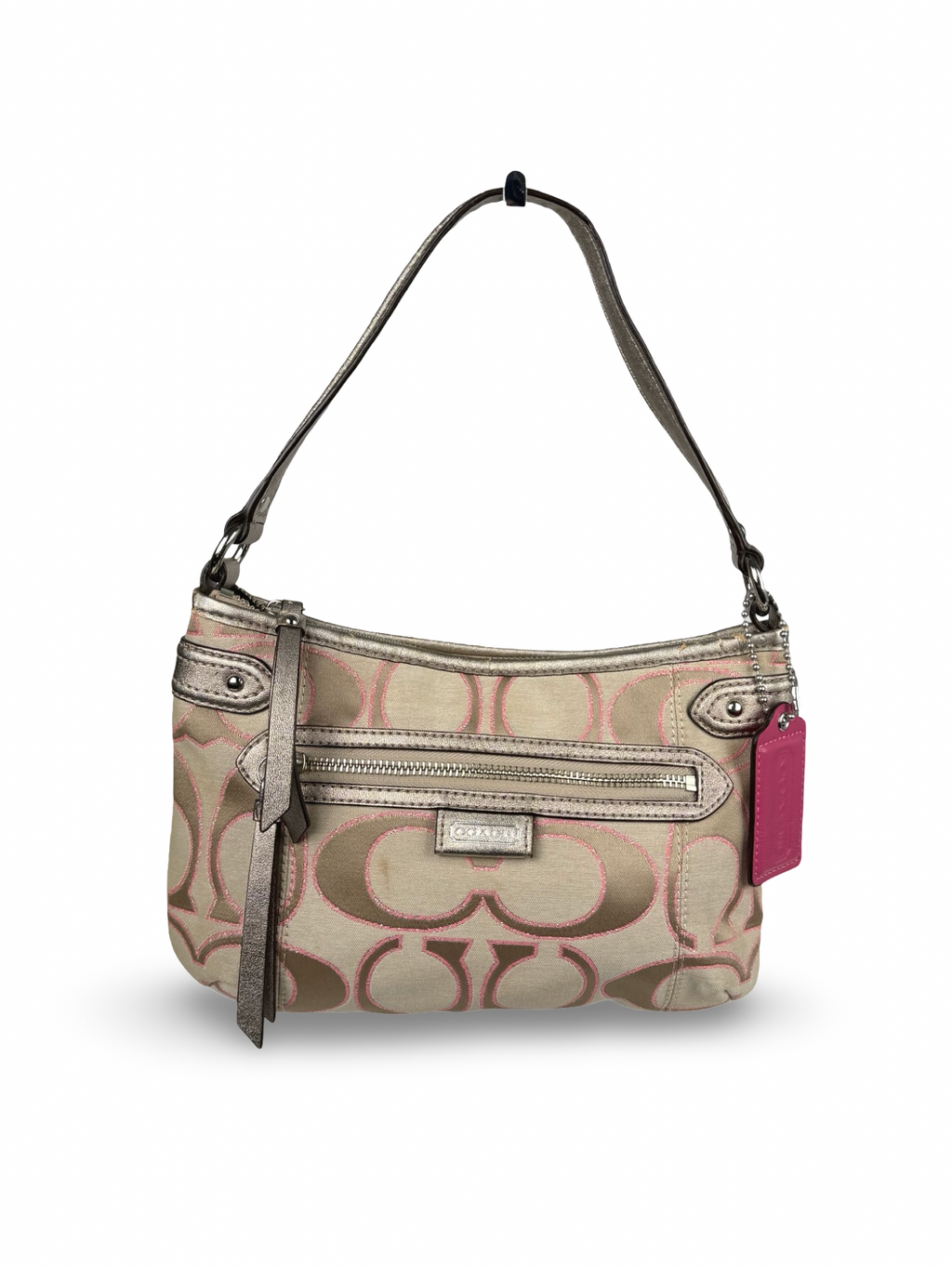 Coach F23946 Daisy Signature Monogram Pink/Beige Shoulder Bag Leather Trim