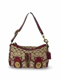 Rare Coach F12869 Legacy Double Pocket Turnlock Shoulder Bag Burgundy Patent Leather Trim
