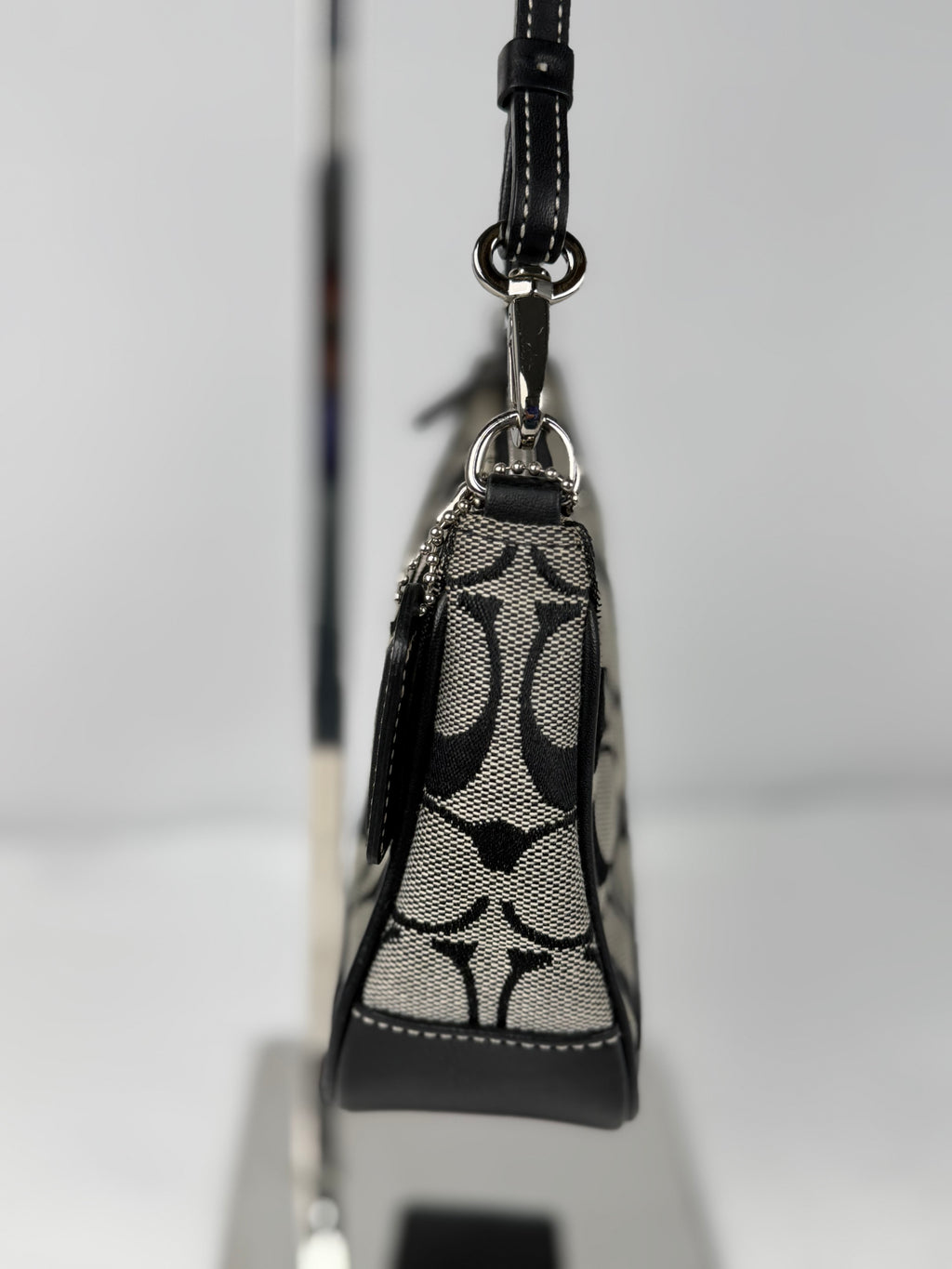 Coach 6094 Demi Signature Grey/Black Shoulder Bag Leather Trim