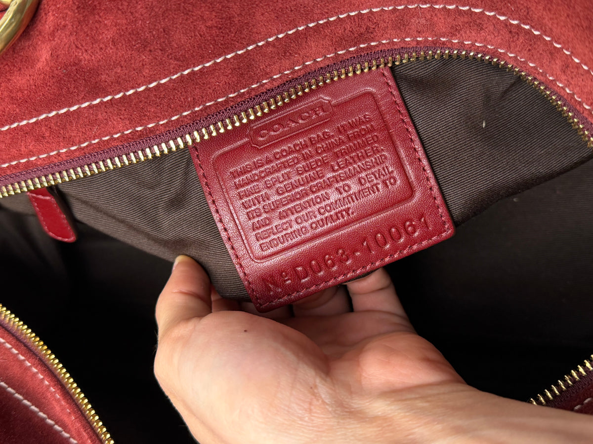 Coach Rare 10061 Mia Soho Red Suede Boston Shoulder Bag Leather Trim