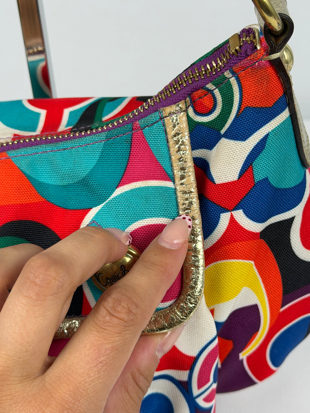 Coach 13834 Poppy Funky Multicolour Shoulder Bag Leather Trim