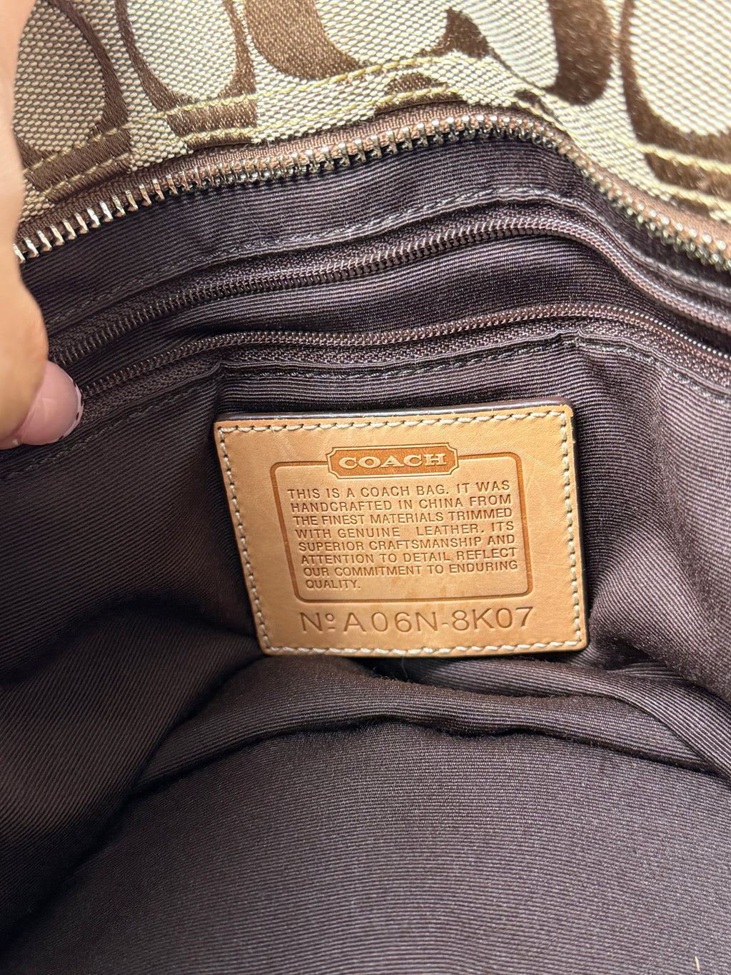 Coach 8K07 Hampton Clip Signature Brown Monogram Shoulder Bag Tan Leather Trim with dustbag