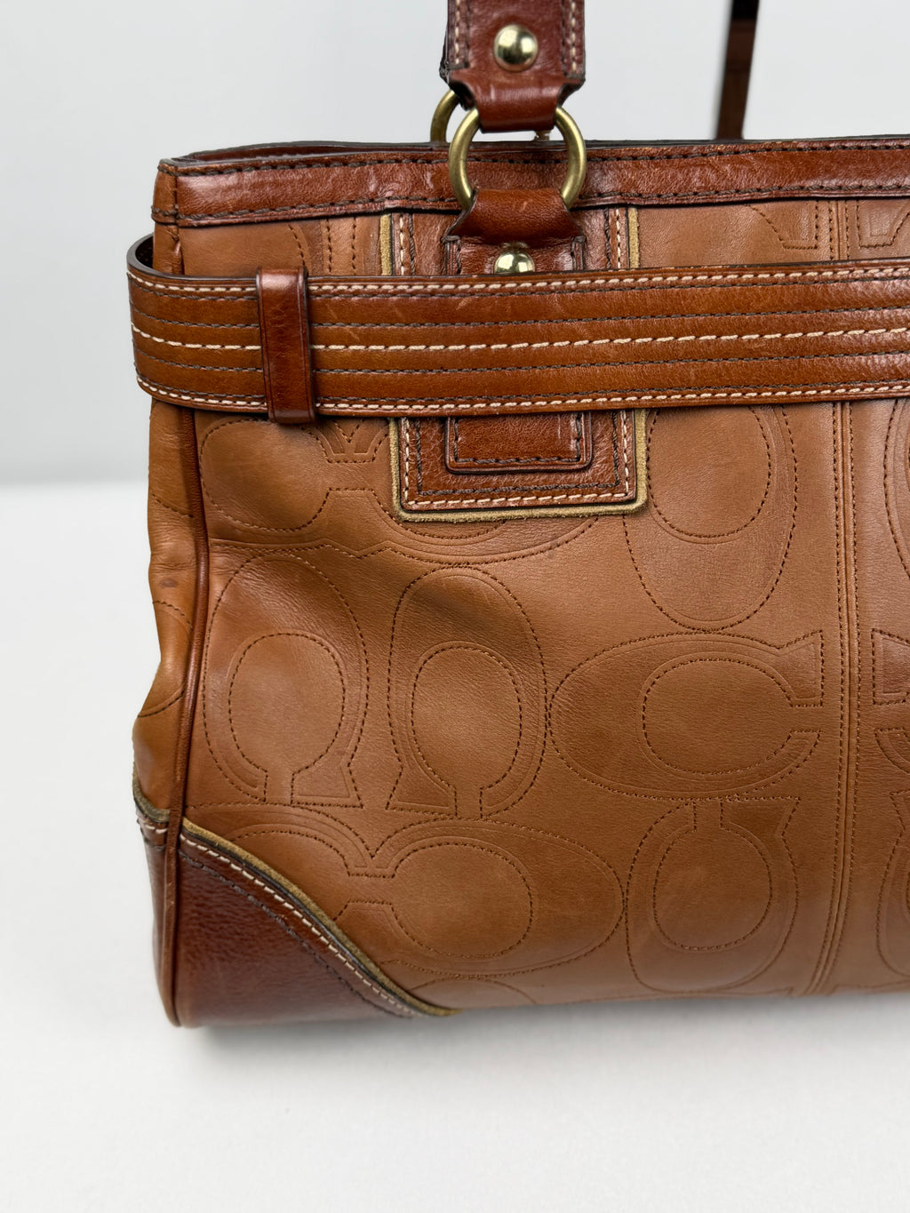 Coach 10227 Hampton Clip Brown Leather C Embossed Shoulder Bag