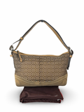 Coach F10945 Signature Brown Shoulder Bag Suede Leather Trim