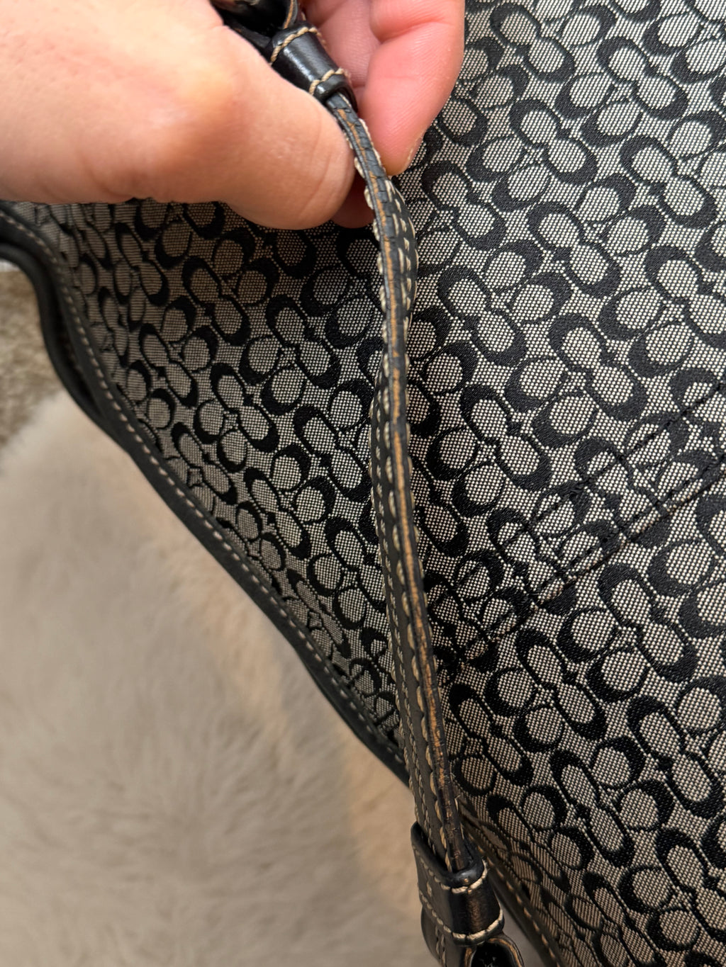 Coach 1461 Black and Grey Signature Monogram Hobo Shoulder Bag Leather Trim