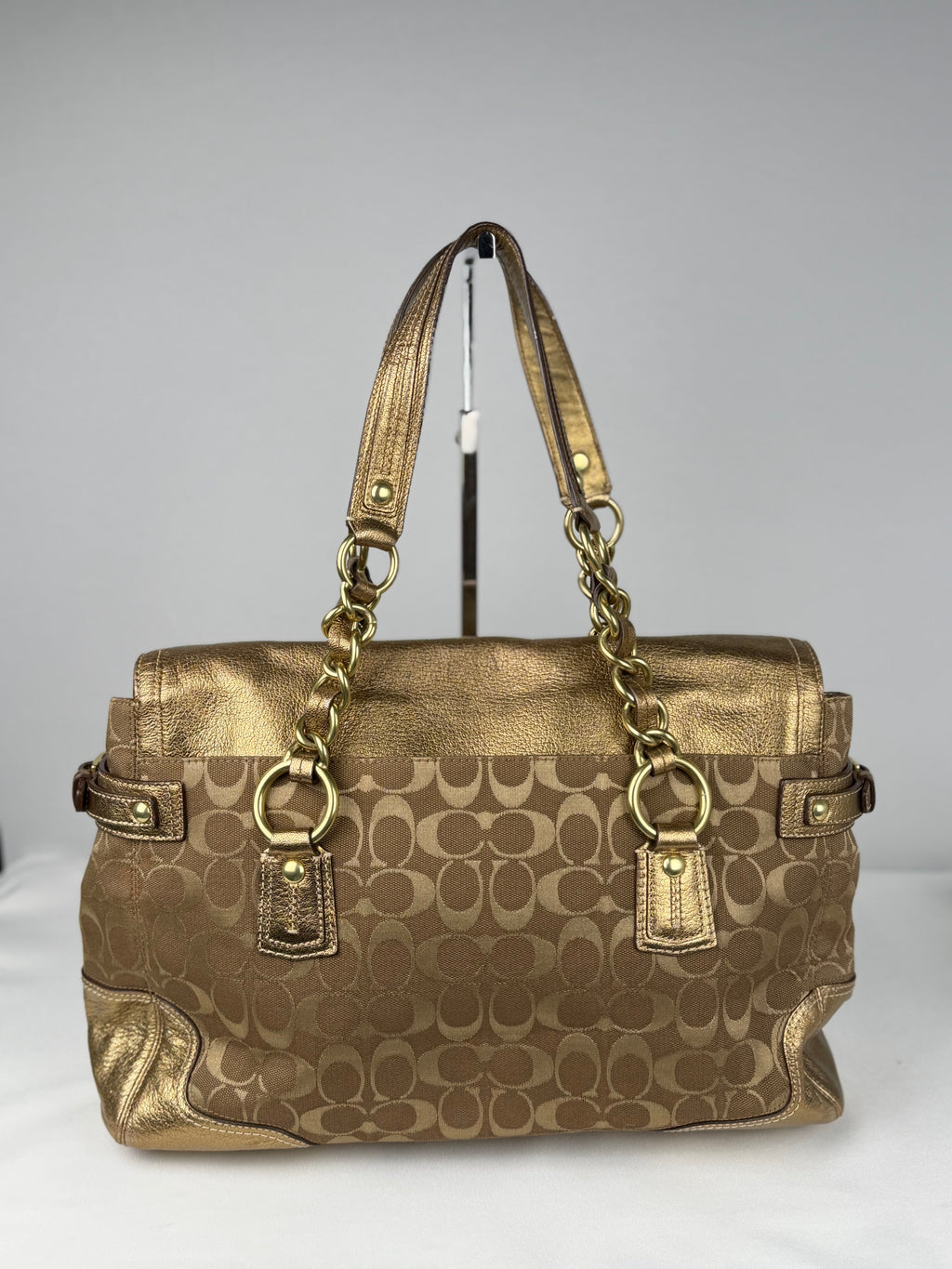 RARE Coach 12515 Turnlock Brown/Gold Shoulder Bag Leather Trim