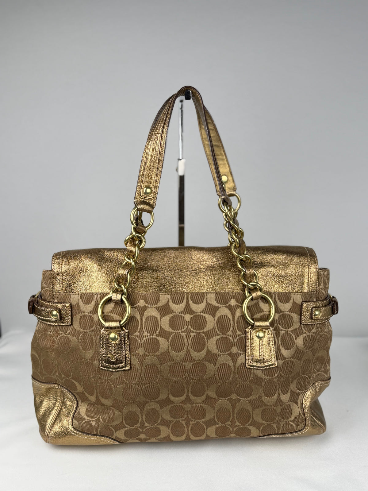 RARE Coach 12515 Turnlock Brown/Gold Shoulder Bag Leather Trim