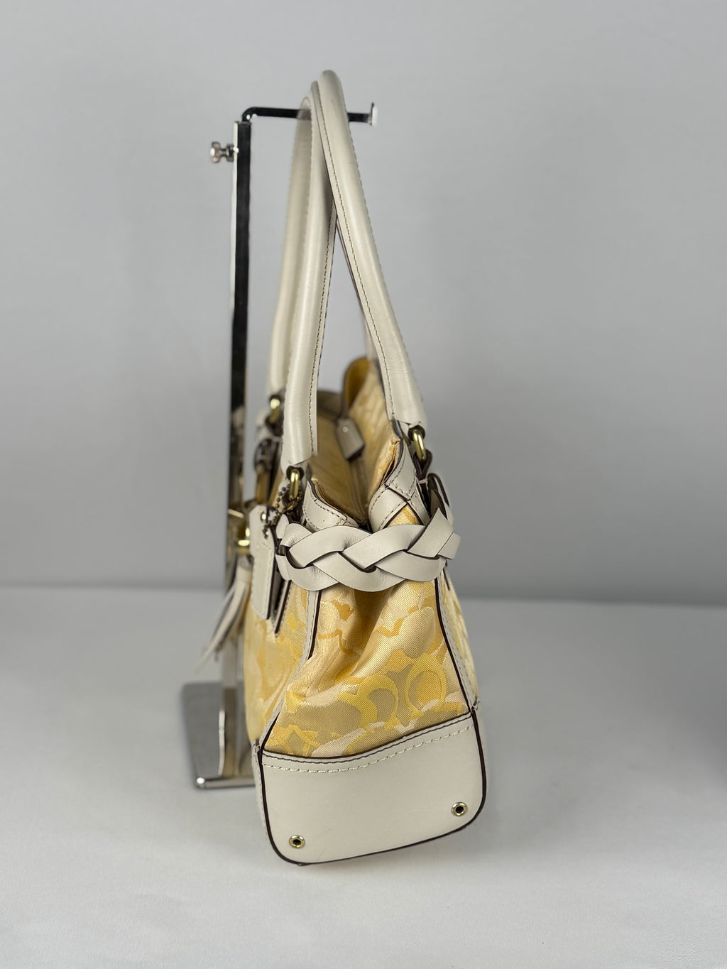 Coach 10785 Hampton Yellow Monogram Shoulder Bag Leather Trim