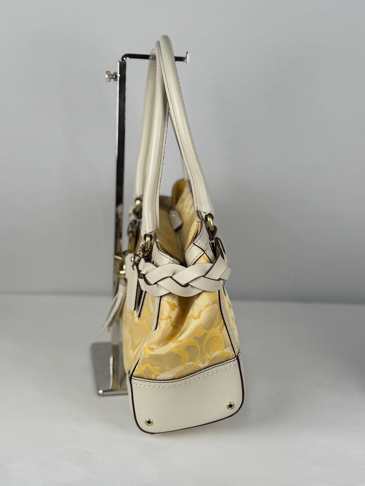 Coach 10785 Hampton Yellow Monogram Shoulder Bag Leather Trim