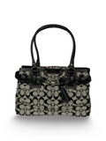 Coach F13065 Hampton Clip Signature Grey/Black Monogram Shoulder Bag Leather Trim