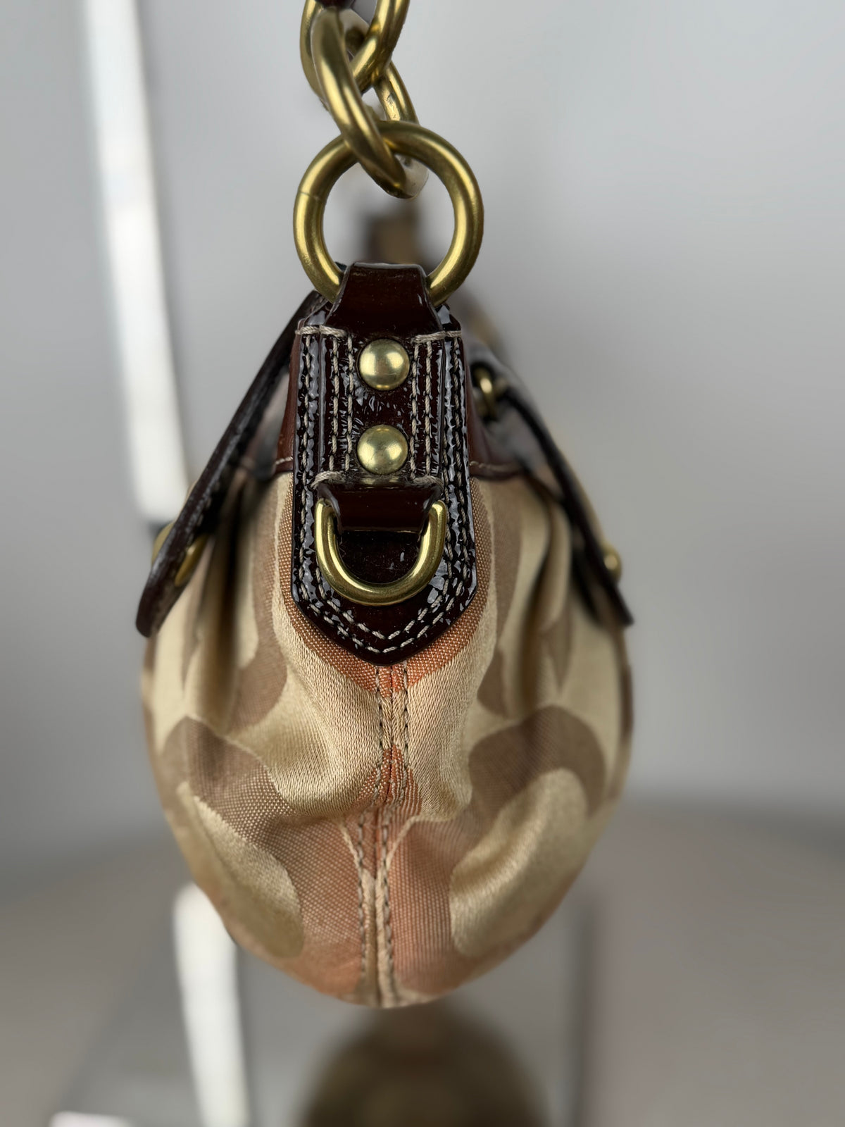 Coach 12950 Hobo Madison Optic Art Beige Monogram Shoulder Bag Brown Leather Trim