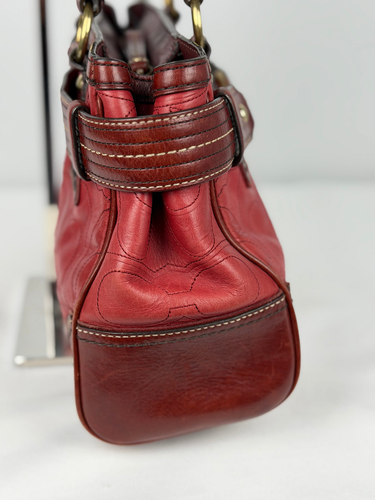Coach 10226 Hampton Clip Red C Embossed Leather Shoulder Bag
