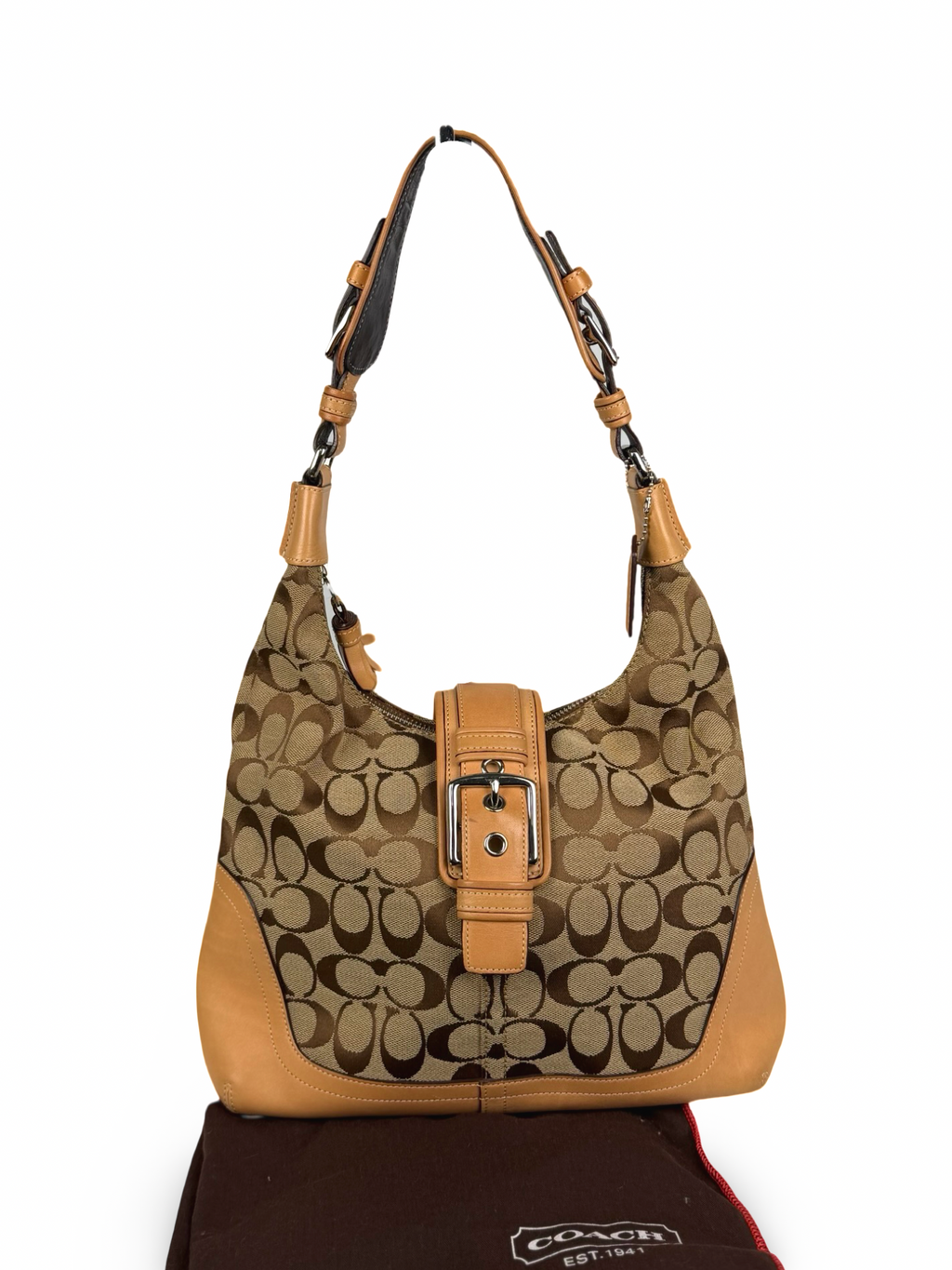 Coach 6824 Soho Signature Brown Shoulder Bag Tan Leather Trim