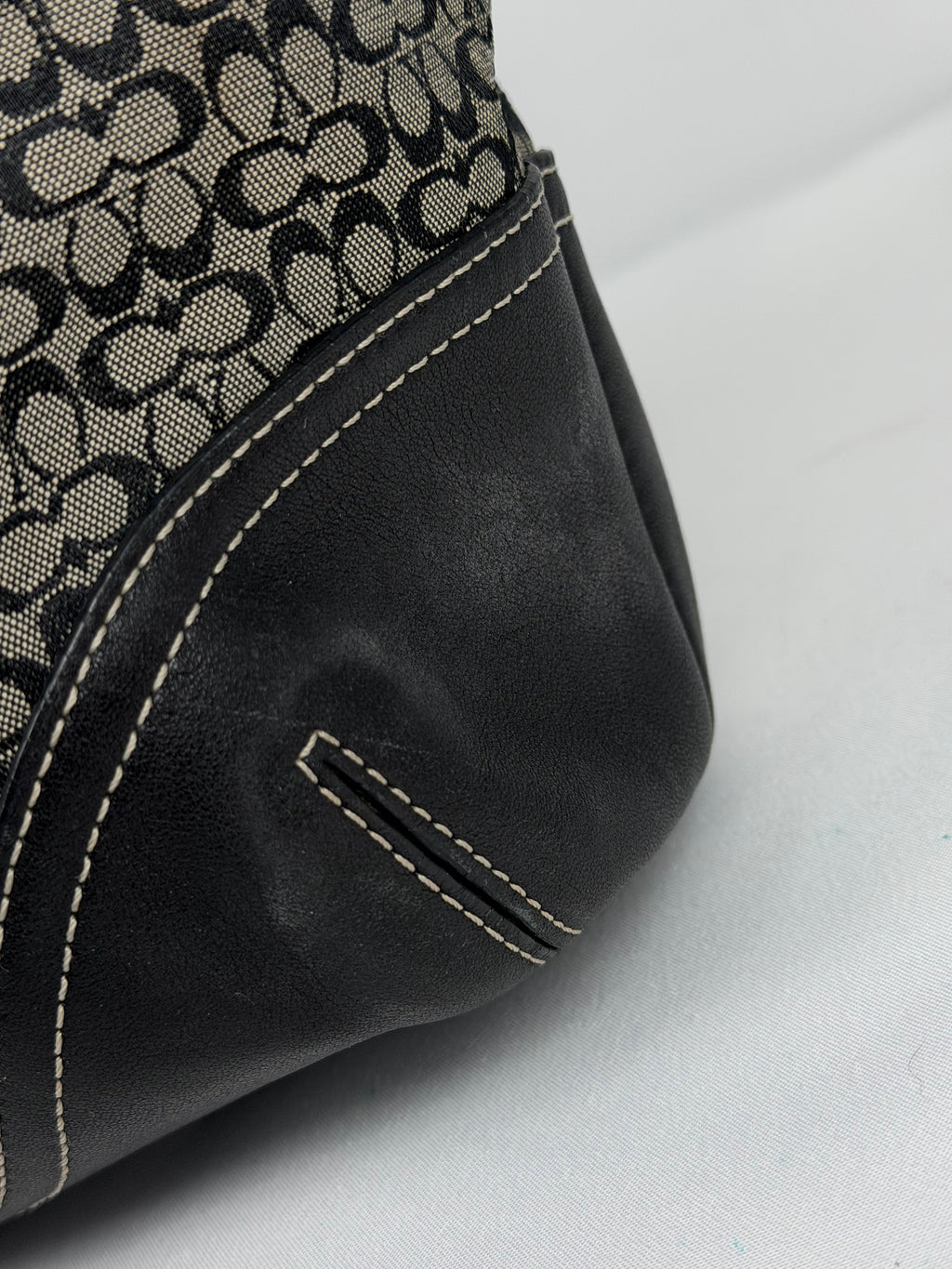 Coach 6383 Signature Black Monogram Shoulder Bag Leather Trim
