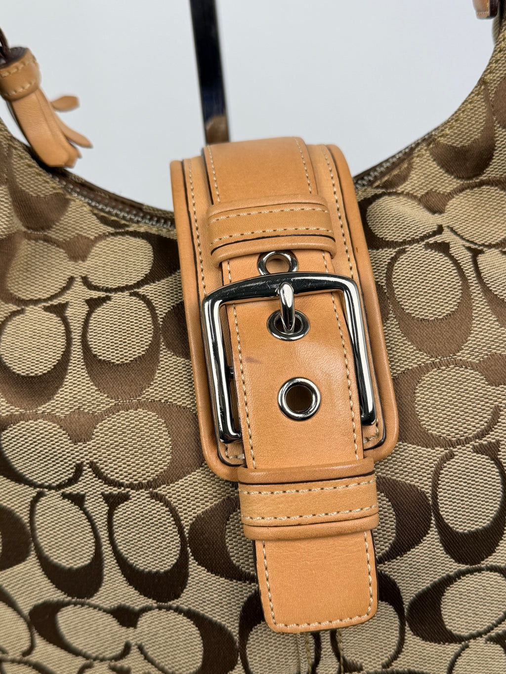 Coach 6824 Soho Signature Brown Shoulder Bag Tan Leather Trim