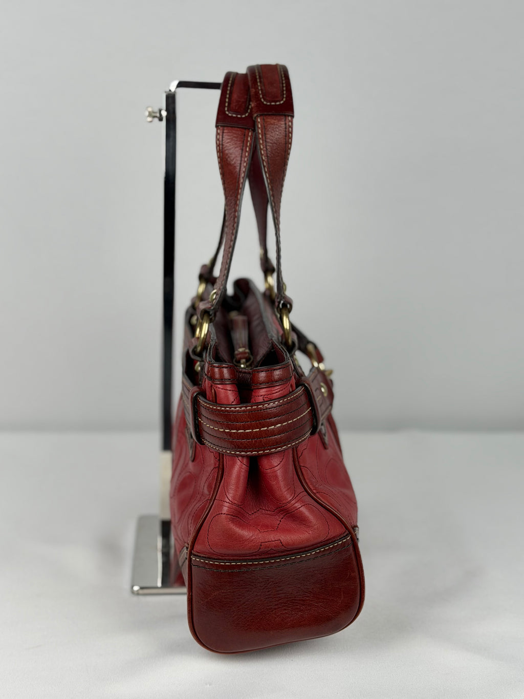 Coach 10226 Hampton Clip Red C Embossed Leather Shoulder Bag