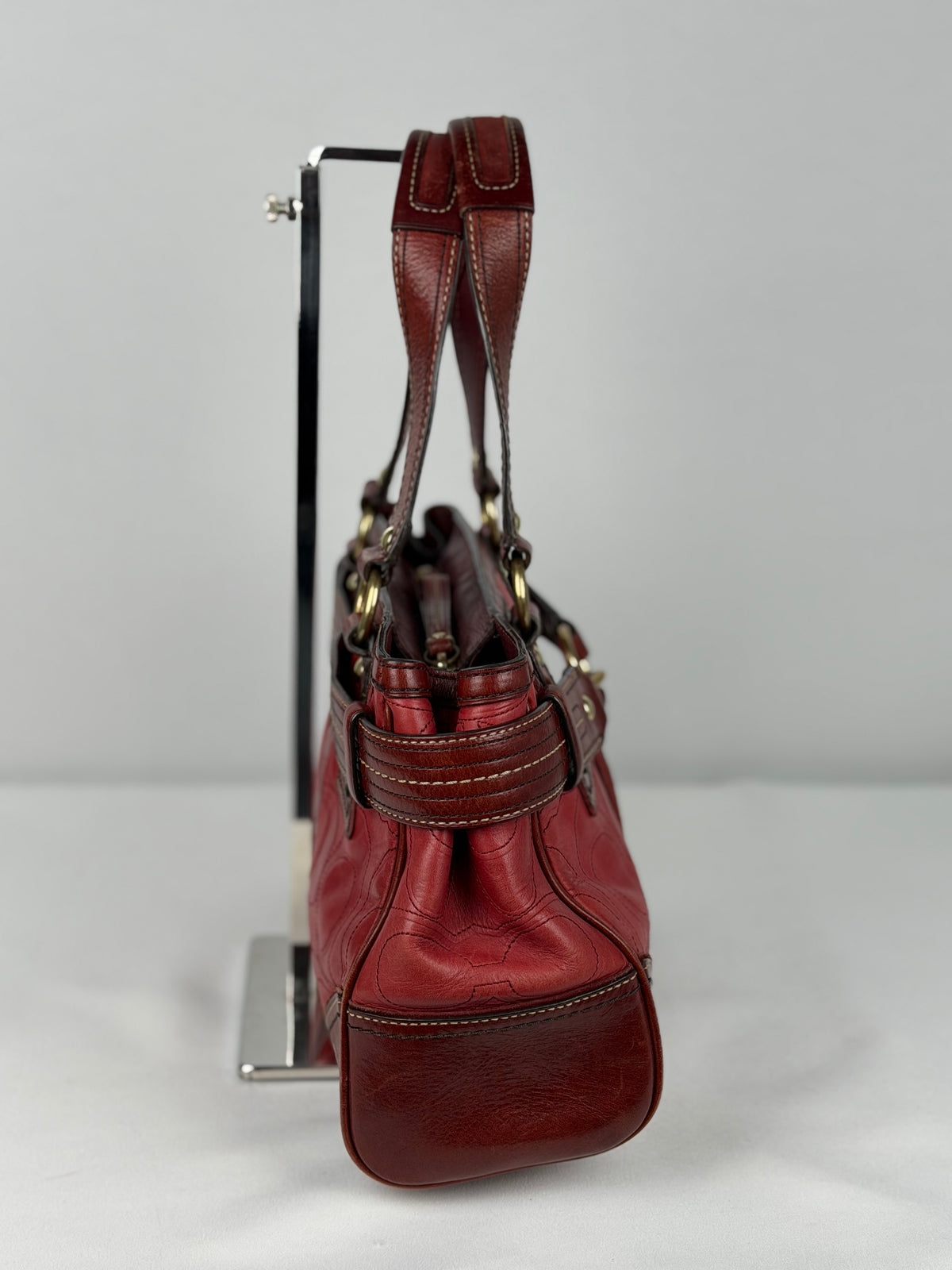Coach 10226 Hampton Clip Red C Embossed Leather Shoulder Bag