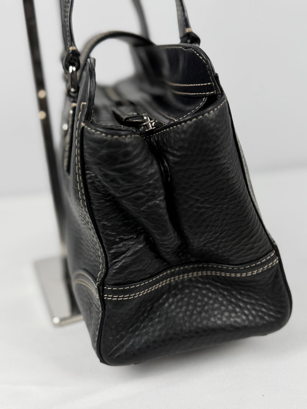 Coach F13961 Hampton Turnlock Black Pebbled Leather Shoulder Bag