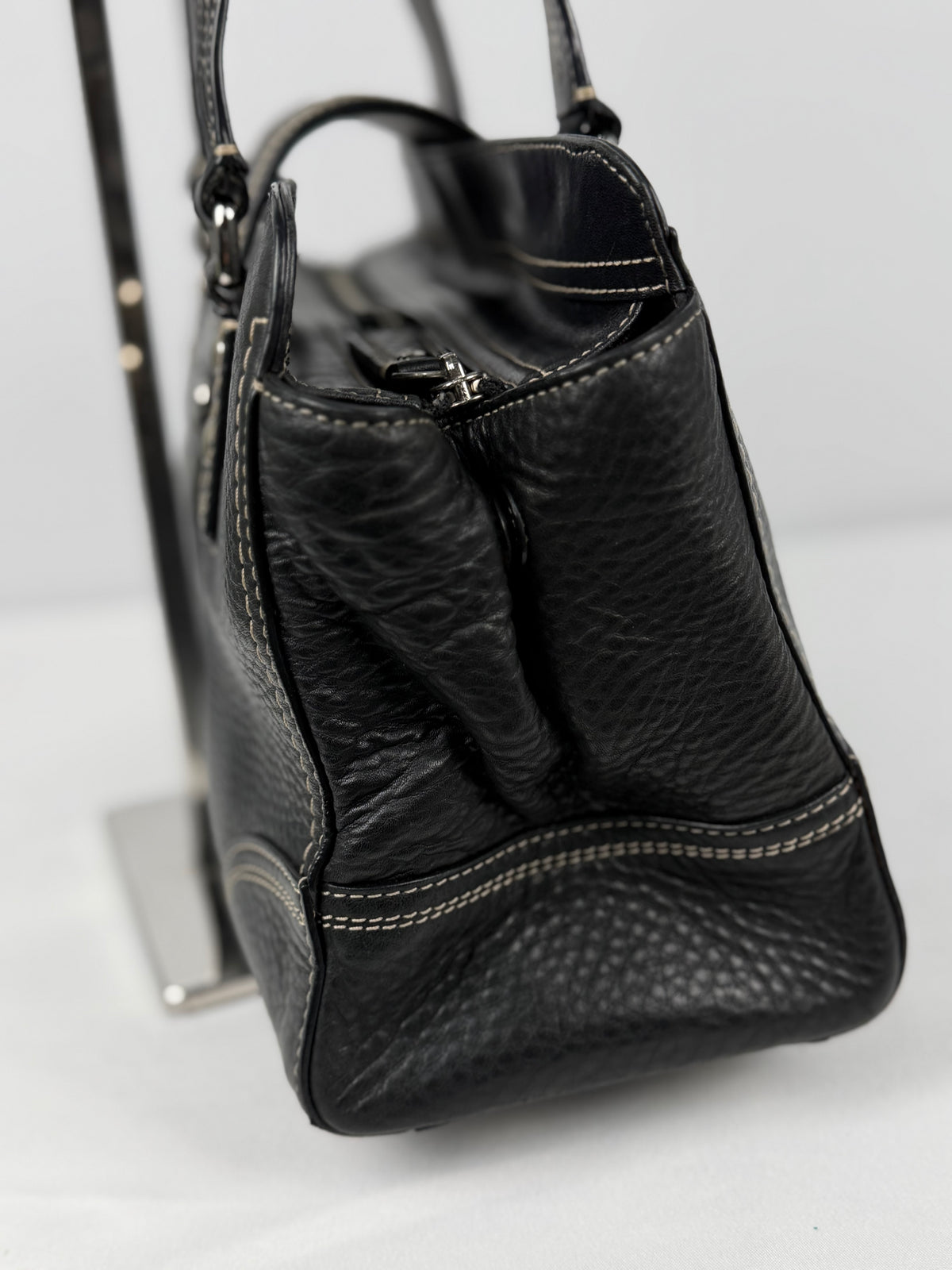 Coach F13961 Hampton Turnlock Black Pebbled Leather Shoulder Bag