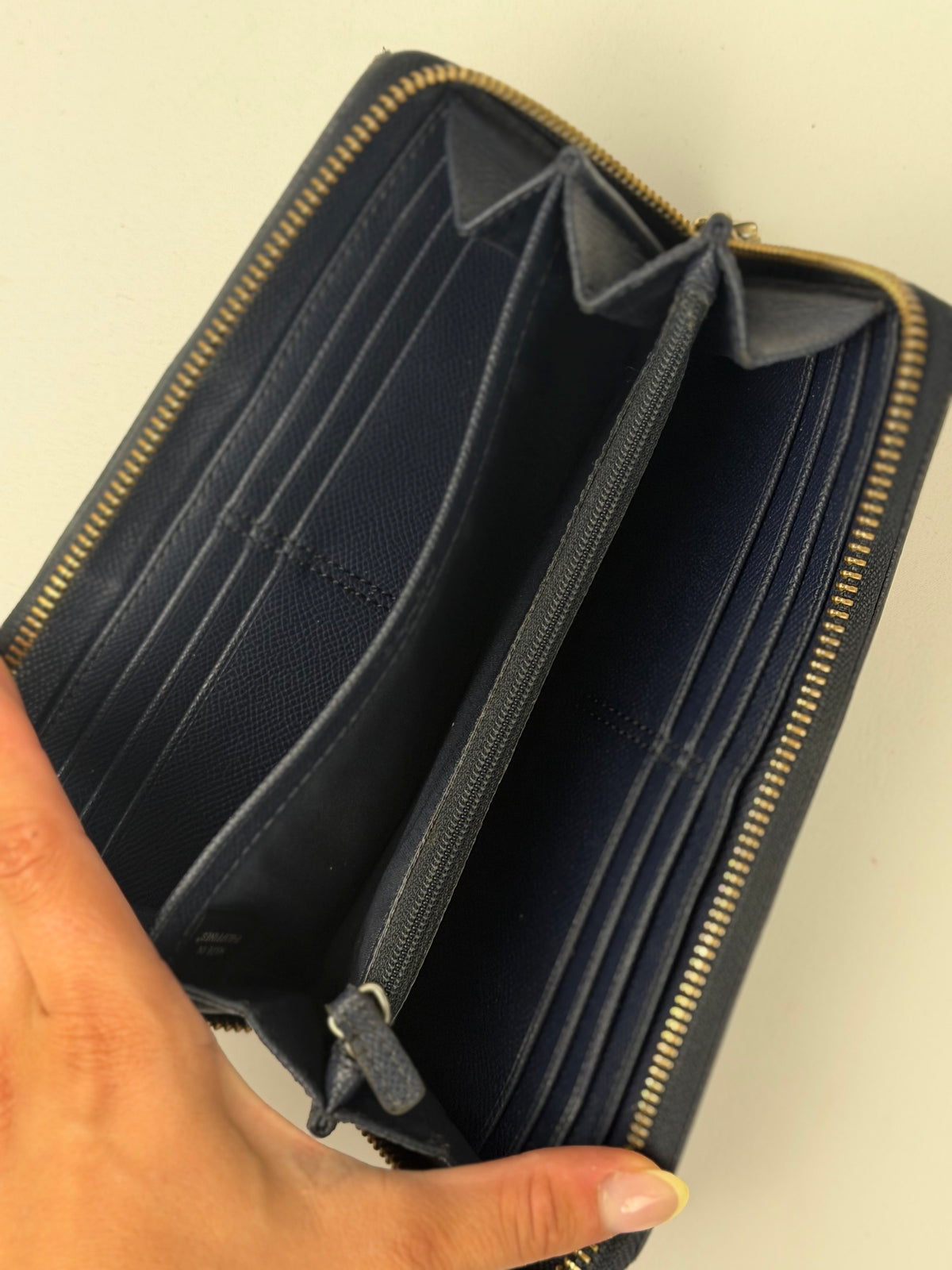 Coach F52589 Signature Brown Monogram Navy Trim Purse