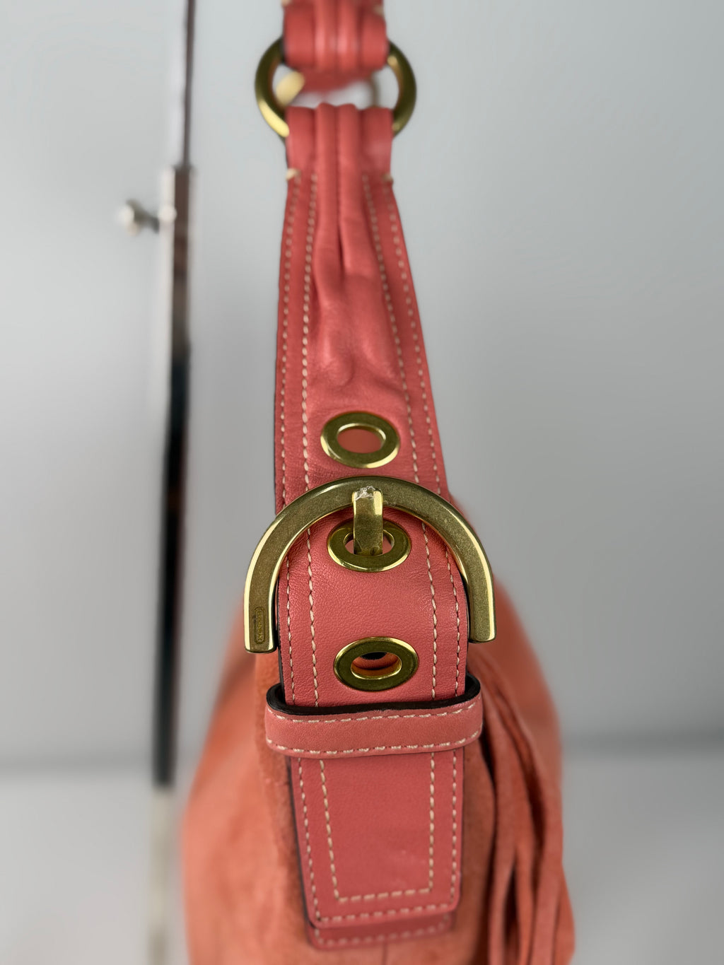 Coach 8A16 Hobo Coral Pink Suede Leather Shoulder Bag