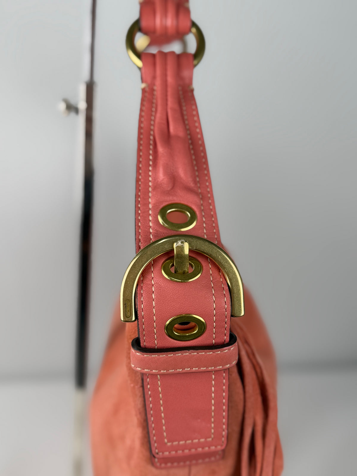 Coach 8A16 Hobo Coral Pink Suede Leather Shoulder Bag