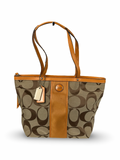 Coach F21950 Signature Orange/Brown Monogram Tote Shoulder Bag Leather Trim