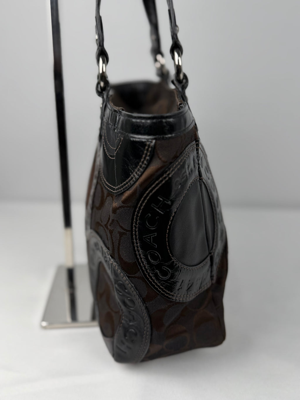 Coach F15466 Patchwork Brown Leather/Suede/Canvas Shoulder Bag