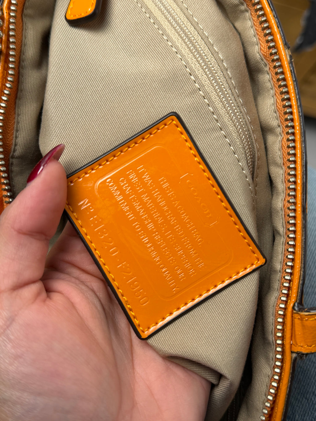Coach F21950 Signature Orange/Brown Monogram Tote Shoulder Bag Leather Trim