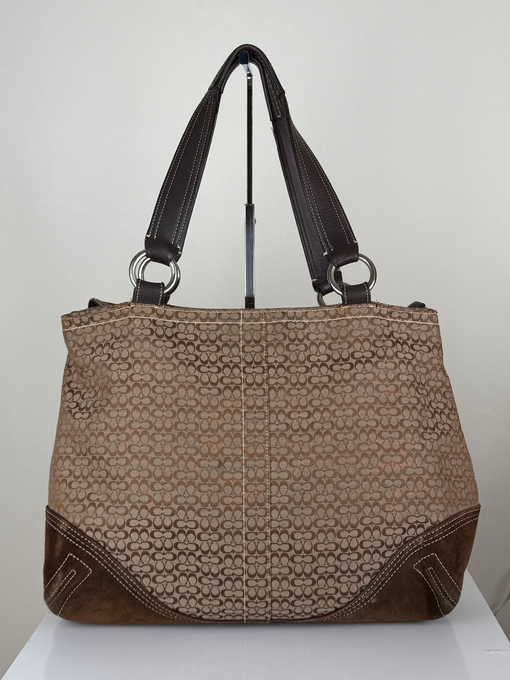 Coach 6427 Signature Brown Monogram Soho Shoulder Bag Suede Leather Trim