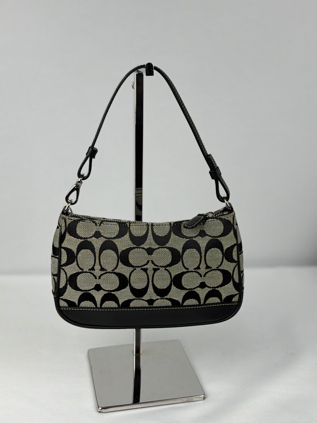Coach 6094 Signature Black/Grey Demi Shoulder Bag Leather Trim