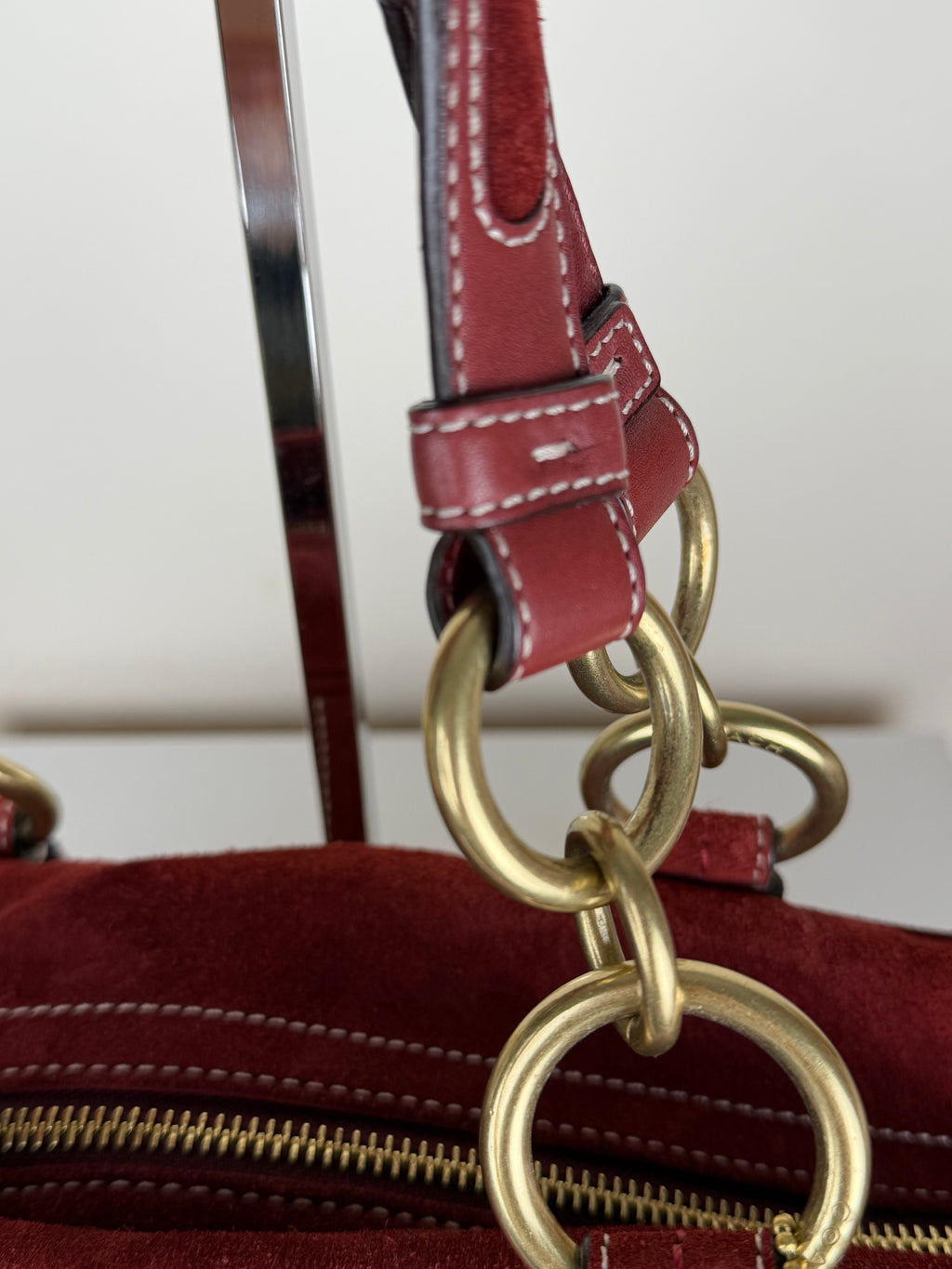 Coach Rare 10061 Mia Soho Red Suede Boston Shoulder Bag Leather Trim