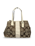 Coach F13533 Signature Brown Monogram Kisslock Shoulder Bag Cream Leather Trim