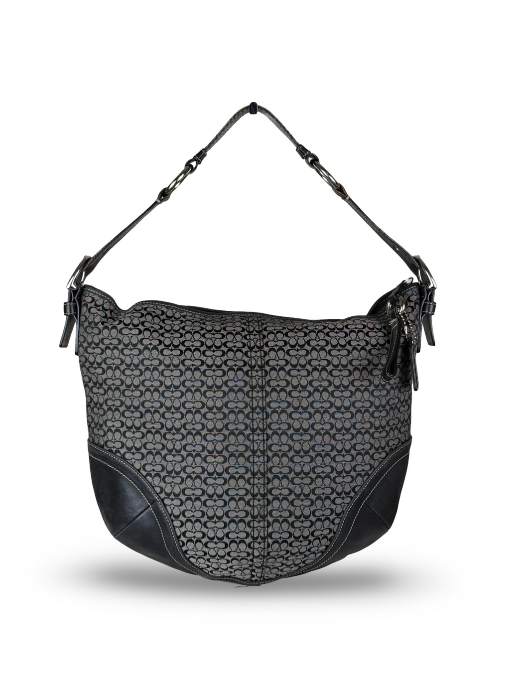 Coach 1461 Black and Grey Signature Monogram Hobo Shoulder Bag Leather Trim