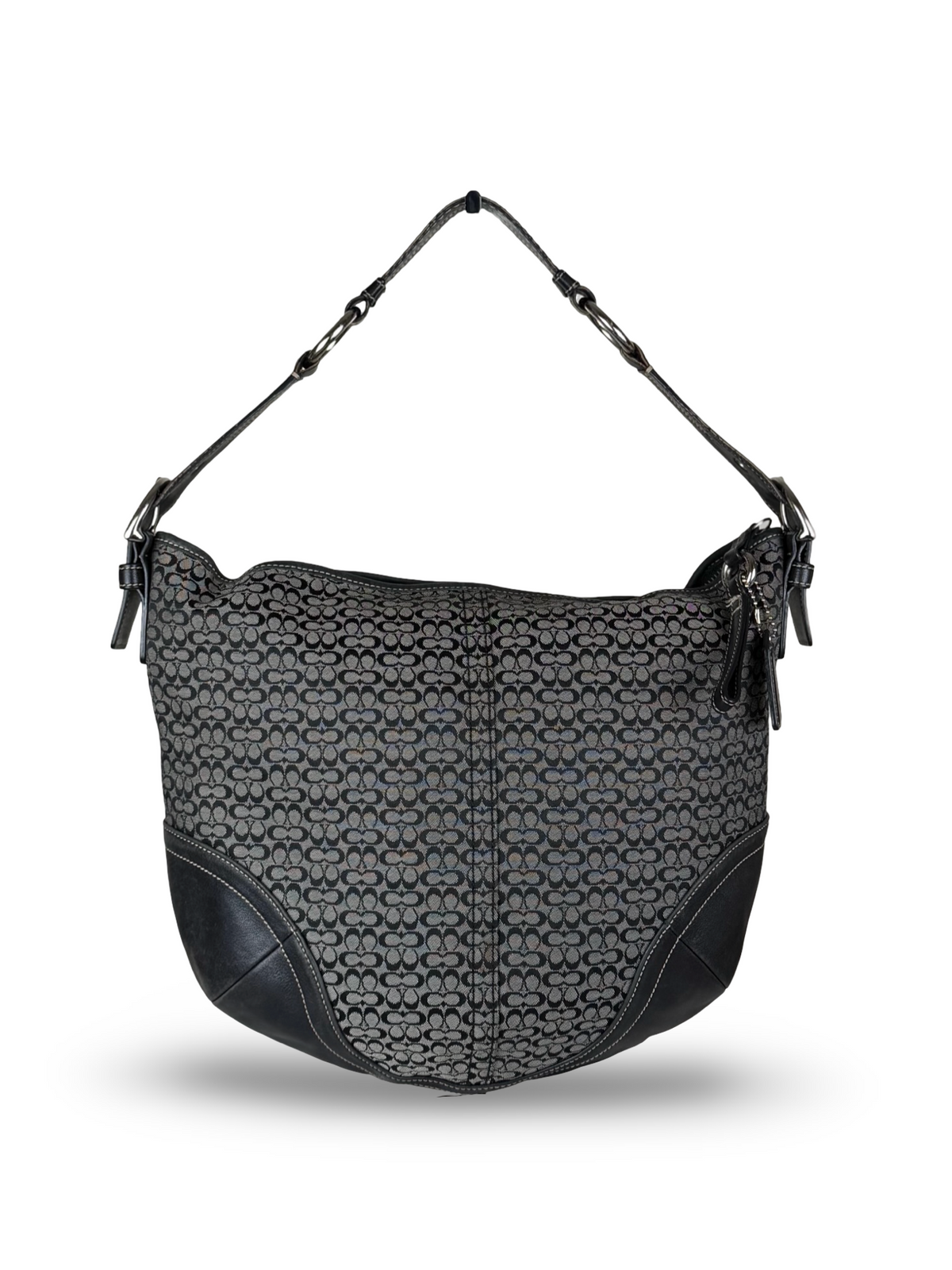 Coach 1461 Black and Grey Signature Monogram Hobo Shoulder Bag Leather Trim