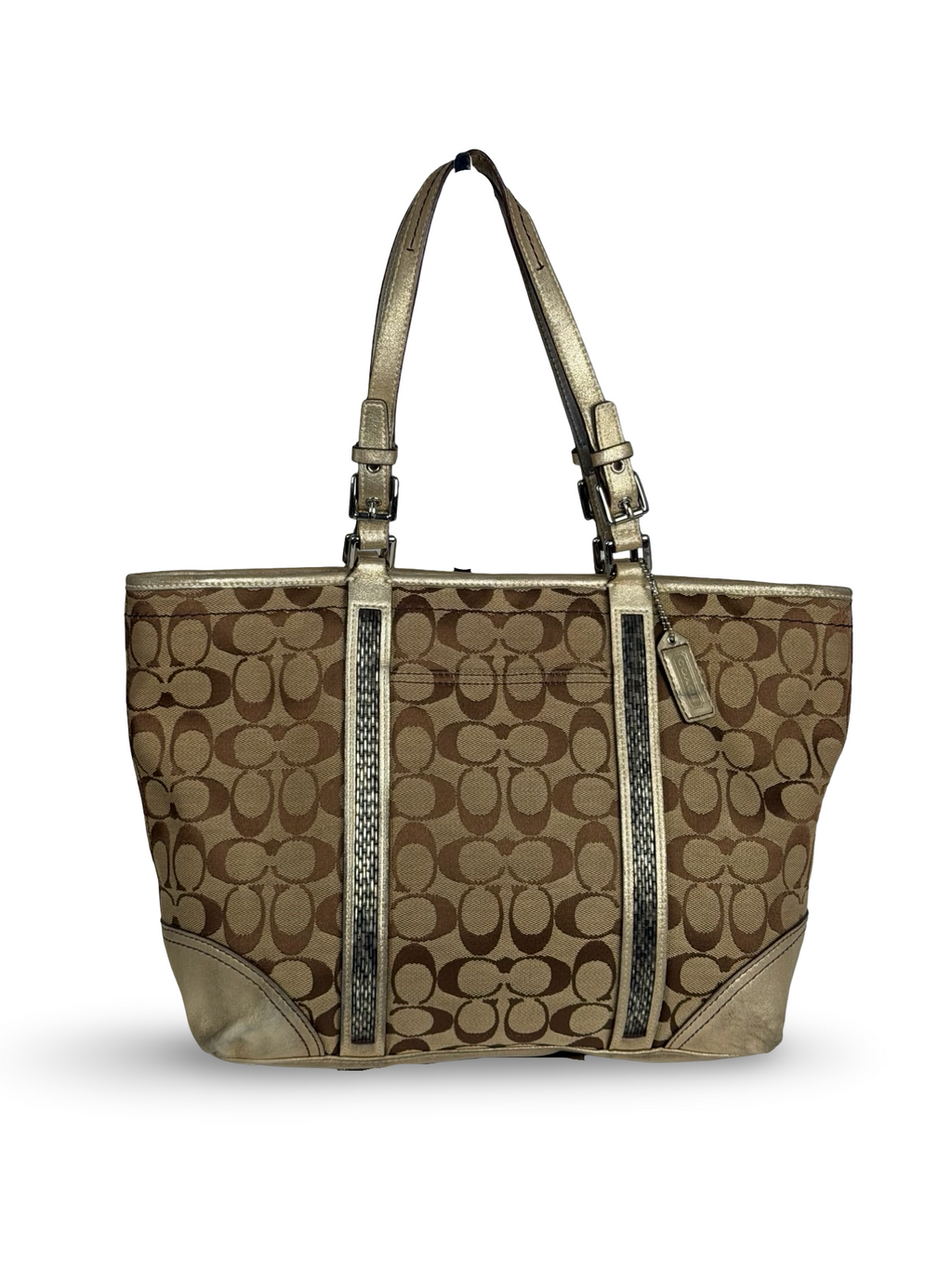 Coach 8K52 Signature Brown Monogram Shoulder Bag Leather Trim